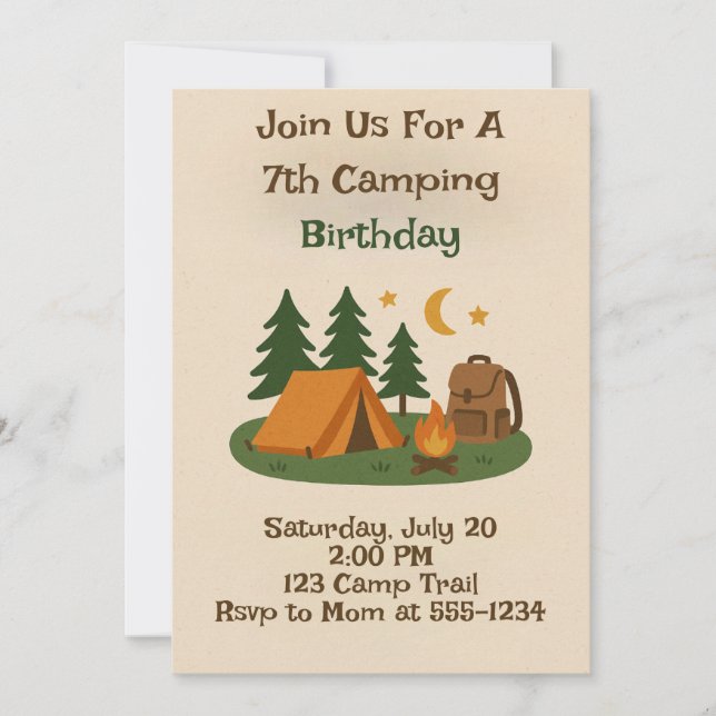 Invitation d'anniversaire de camping en plein air  (Devant)