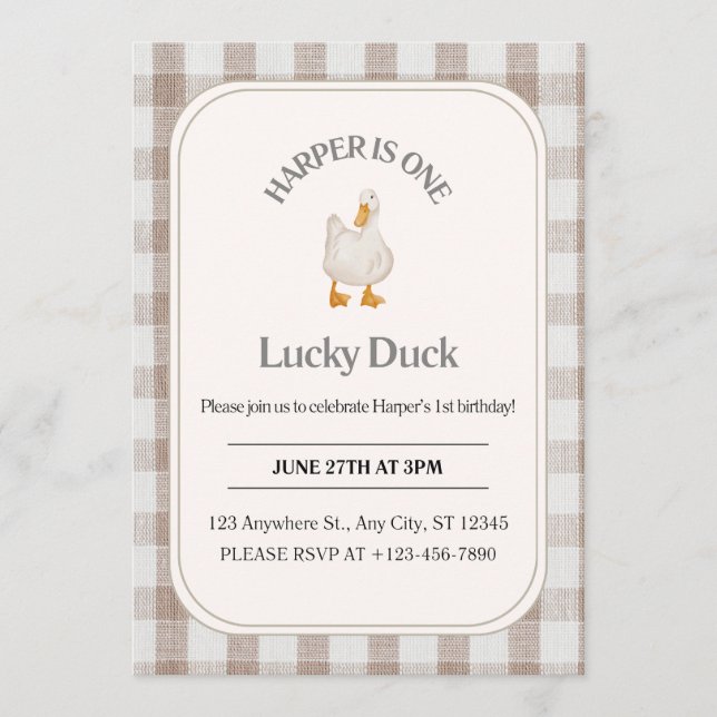 Invitation d'anniversaire de canard (Devant)