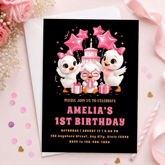 Invitation d'anniversaire de canard Kawaii Sucré (Créateur téléchargé)