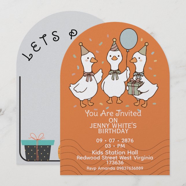 Invitation d'anniversaire de canards | Animal mign (Devant / Derrière)