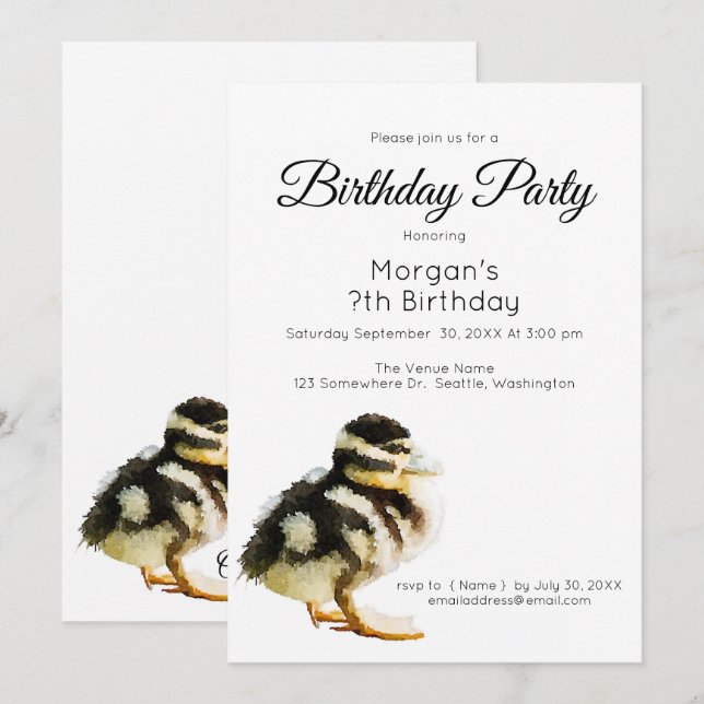 Invitation d'anniversaire de caneton bébé à l'aqua (Devant / Derrière)