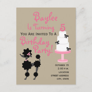 Invitation d'anniversaire de caniche et de gâteau