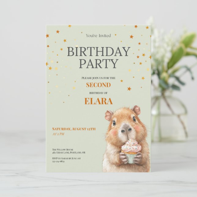 Invitation d'anniversaire de Capybara • 2e anniver (Debout devant)