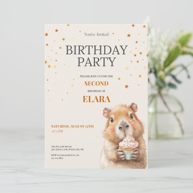Invitation d'anniversaire de Capybara • 2e anniver (Debout devant)