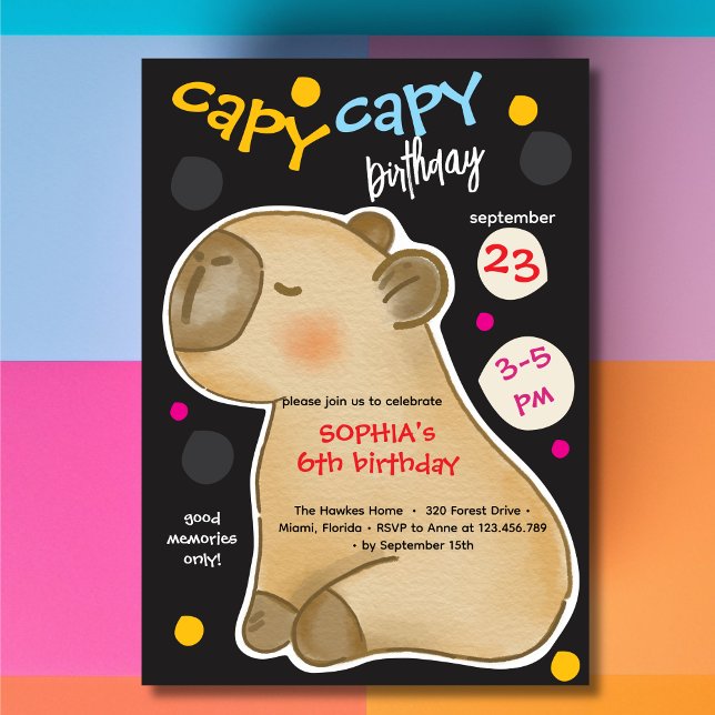 Invitation d'anniversaire de capybara Capy (Créateur téléchargé)