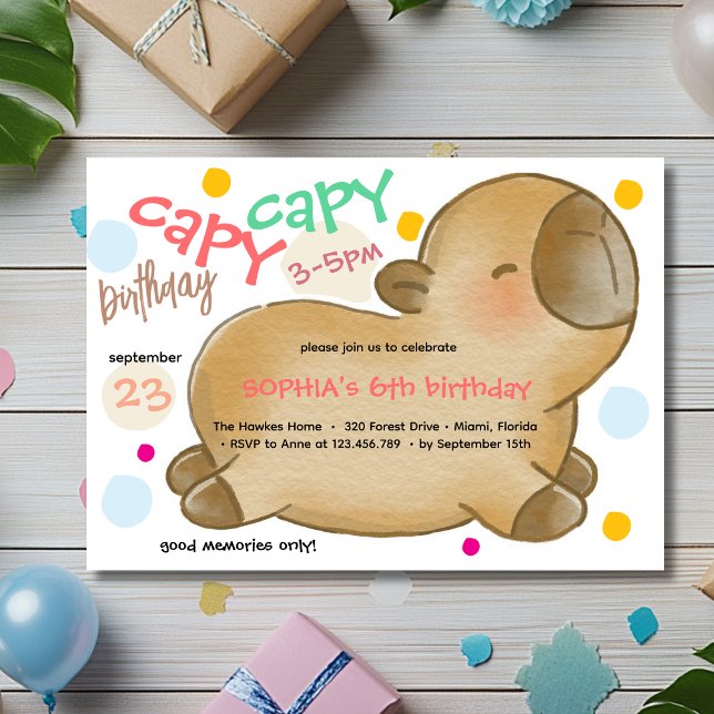 Invitation d'anniversaire de capybara Capy (Créateur téléchargé)