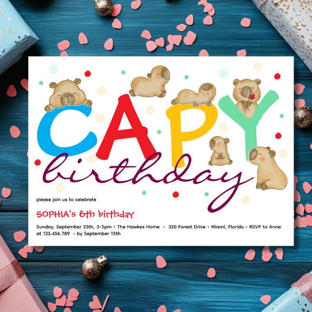 Invitation d'anniversaire de capybara Capy (Créateur téléchargé)