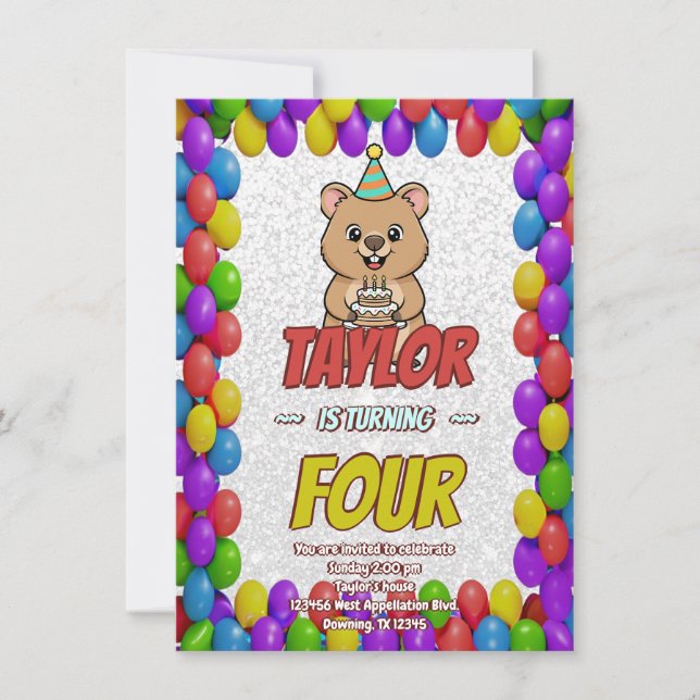 Invitation d'anniversaire de capybara joyeux (Devant)