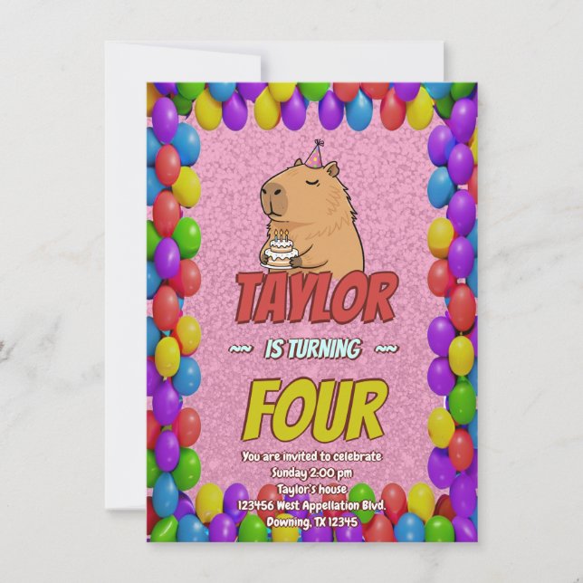 Invitation d'anniversaire de capybara mignon (Devant)