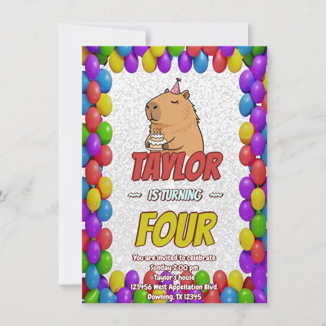 Invitation d'anniversaire de capybara mignon (Devant)