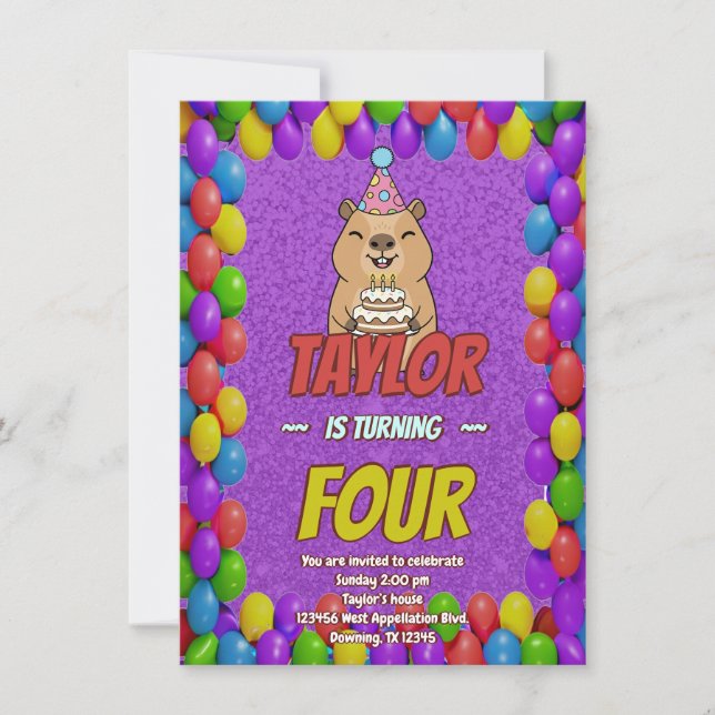 Invitation d'anniversaire de capybara scintillant (Devant)