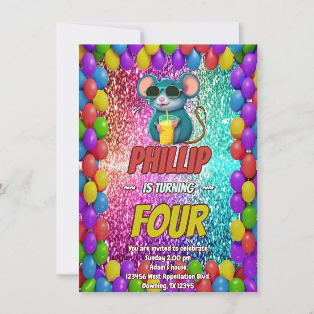Invitation d'anniversaire de caractère personnalis (Devant)