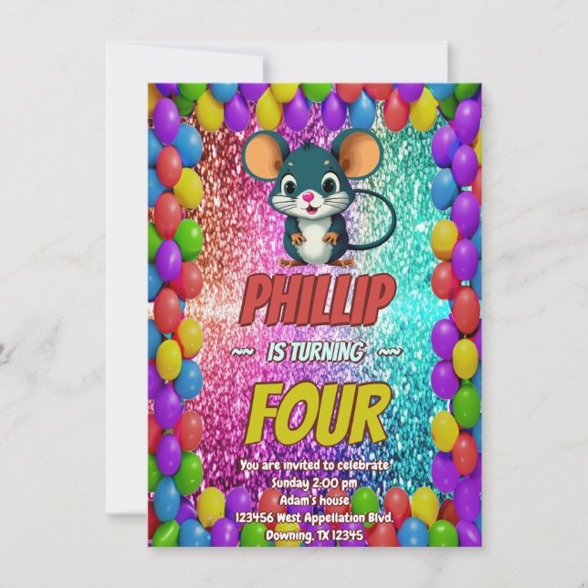 Invitation d'anniversaire de caractère personnalis (Devant)