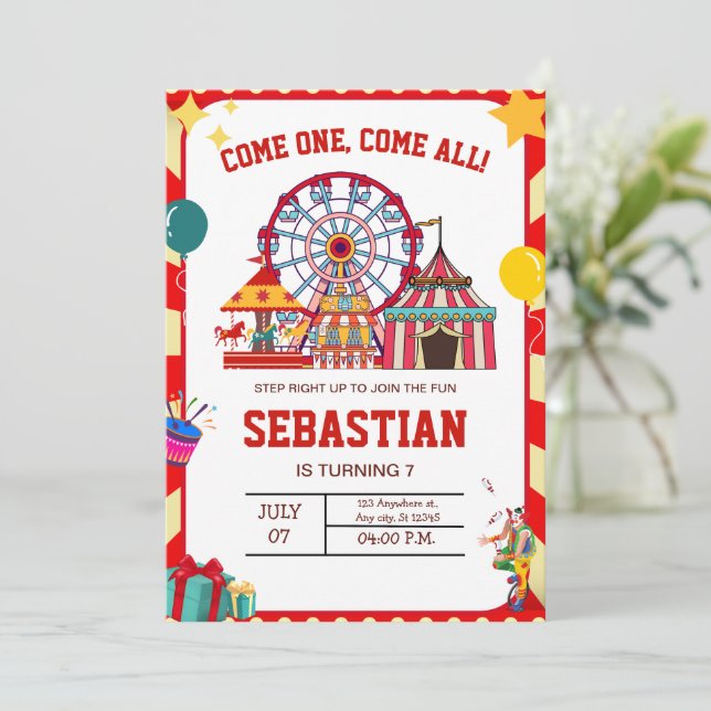 Invitation d'anniversaire de carnaval, Cirque d'an (Debout devant)