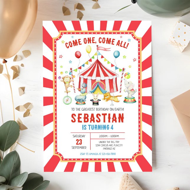 Invitation d'anniversaire de carnaval du cirque (Créateur téléchargé)