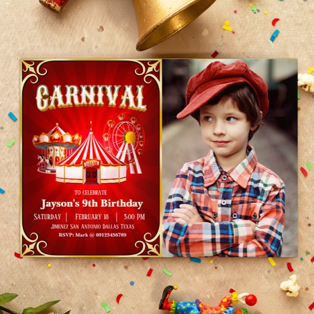 Invitation d'anniversaire de carnaval vintage avec (Créateur téléchargé)