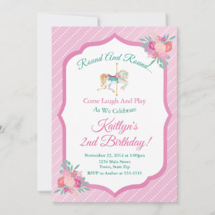 Invitation d'anniversaire de Carousel Merry Go Rou
