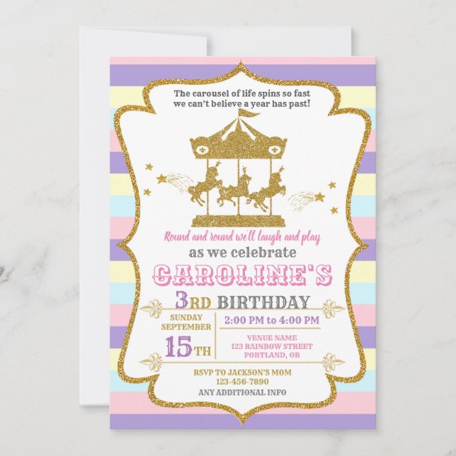 Invitation d'anniversaire de carrousel invitation  (Devant)