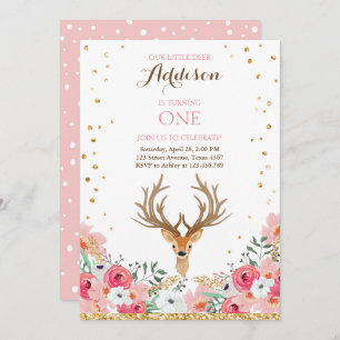 invitation d'anniversaire de cerfs Floral Woodland