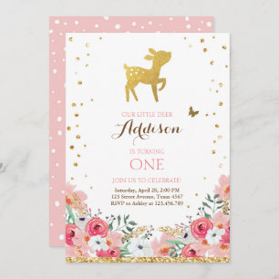 invitation d'anniversaire de cerfs Floral Woodland