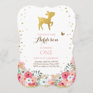 invitation d'anniversaire de cerfs Floral Woodland