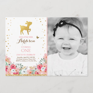 Invitation d'anniversaire de cerfs Woodland Gold P