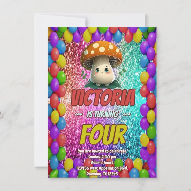 Invitation d'anniversaire de champignons pour enfa (Devant)