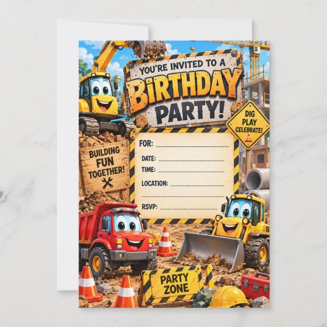 Invitation d'anniversaire de chantier de construct (Devant)