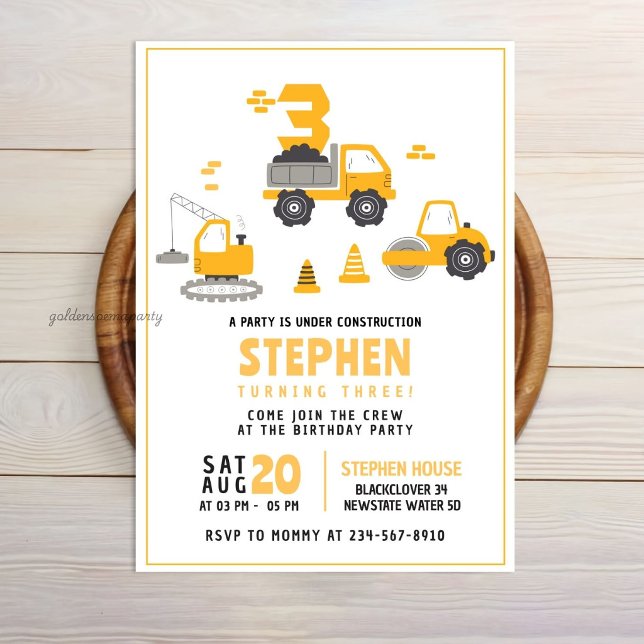 Invitation d'anniversaire de chantier de construct (Construction Birthday Party Invitation
)