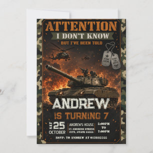 Invitation d'anniversaire de char militaire person