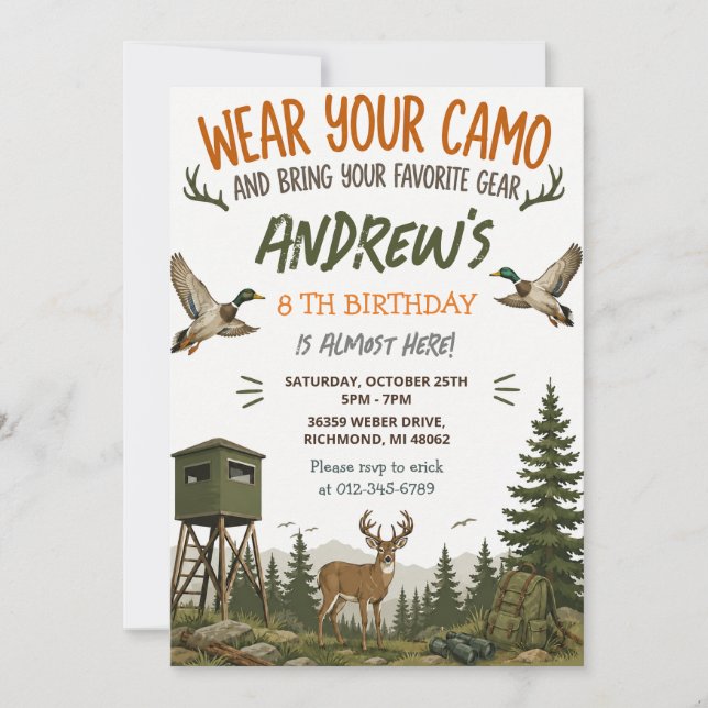 Invitation d'anniversaire de chasse personnalisée  (Devant)