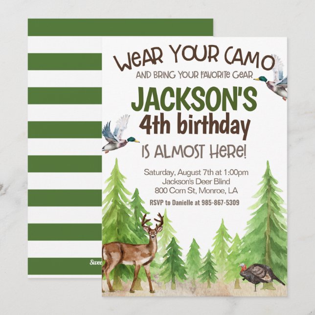 Invitation d'anniversaire de chasse personnalisée  (Devant / Derrière)
