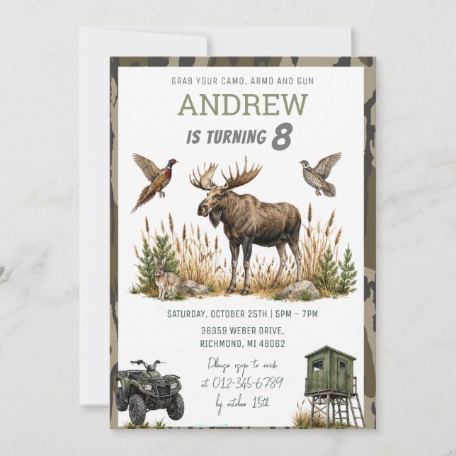 Invitation d'anniversaire de chasse personnalisée  (Devant)