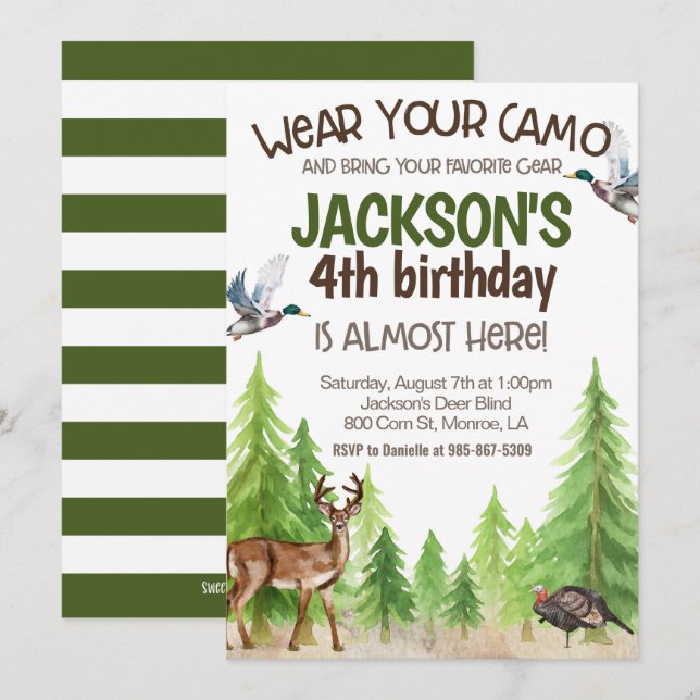 Invitation d'anniversaire de chasse TOUT ÂGE (Devant / Derrière)