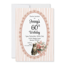 Invitation d'anniversaire de chat floral aquarelle