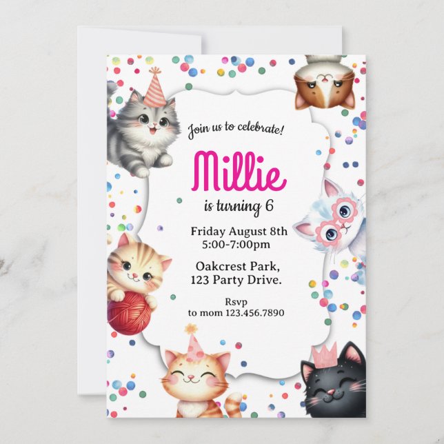 Invitation d'anniversaire de chat, invitation de f (Devant)