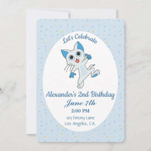 Invitation d'anniversaire de chat mignon (Devant)