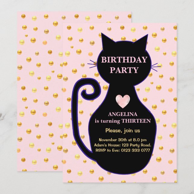 Invitation d'anniversaire de chat mignon (Devant / Derrière)