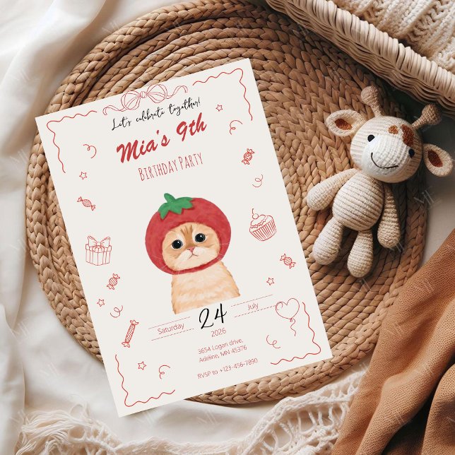 Invitation d'anniversaire de chat mignon | Invitat (Créateur téléchargé)