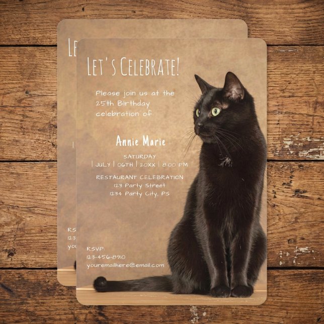 Invitation d'anniversaire de chat noir magnifique (The cat's meow invite.)