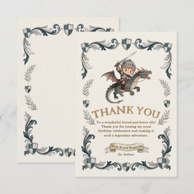 Invitation d'anniversaire de château de chevalier  (Devant / Derrière)