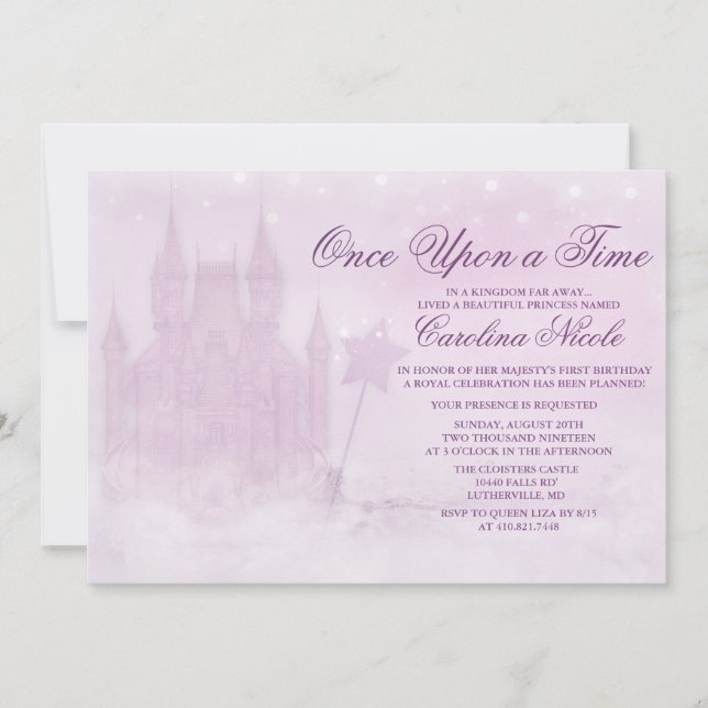Invitation d'anniversaire de château de conte de f (Devant)