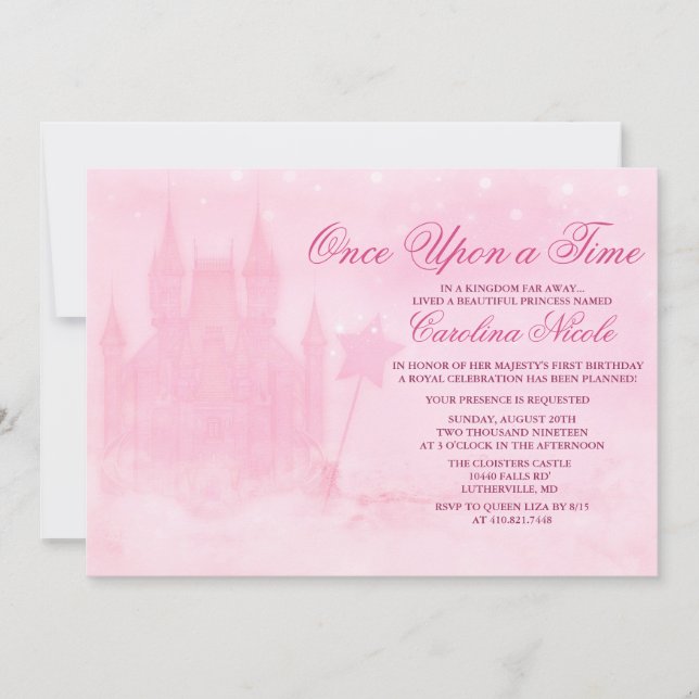 Invitation d'anniversaire de château de conte de f (Devant)