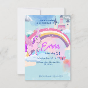 Invitation d'anniversaire de château de licorne mi