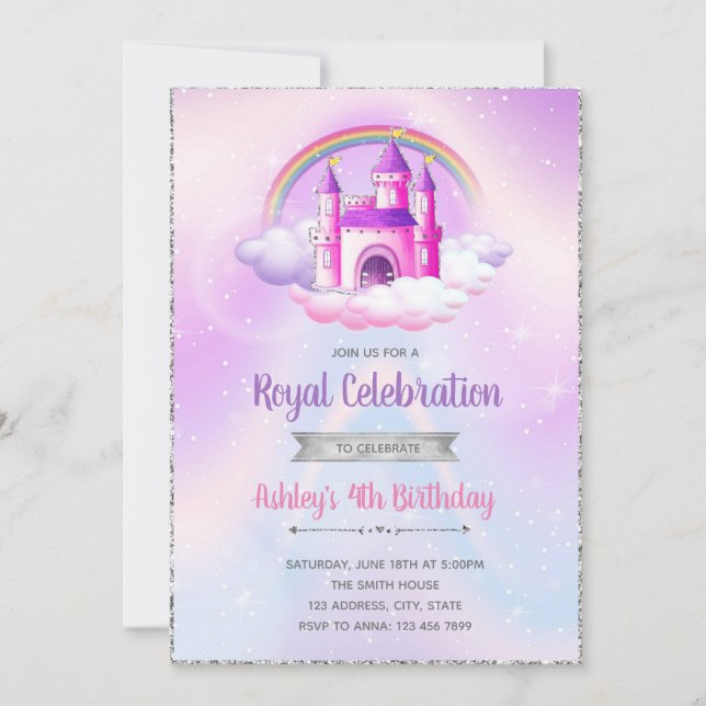 Invitation d'anniversaire de château sur le thème  (Devant)