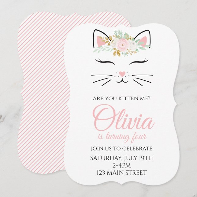 Invitation d'anniversaire de chaton avec visage de (Devant / Derrière)