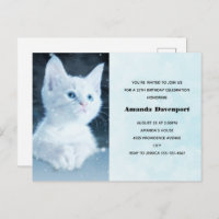Invitation d'anniversaire de chaton blanc mignon a