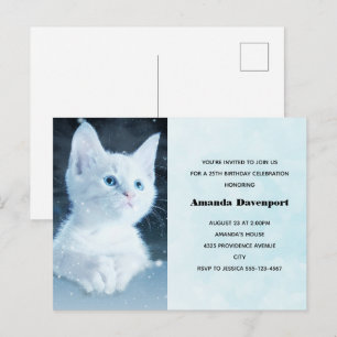Invitation d'anniversaire de chaton blanc mignon a