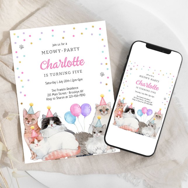 Invitation d'anniversaire de chaton de kitty party (Créateur téléchargé)
