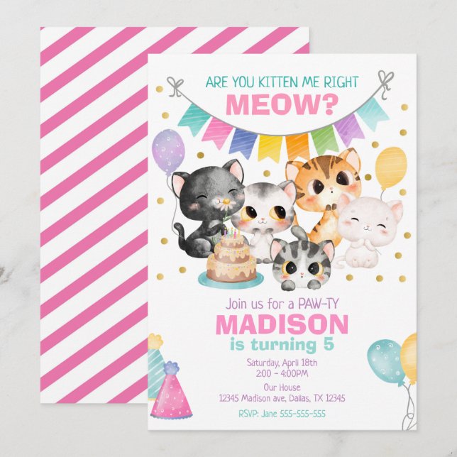 Invitation d'anniversaire de chaton Est-ce que tu  (Devant / Derrière)